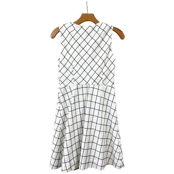 * J. Crew White and Navy Windowpane Tweed Sleeveless Fit and Flare Dress Size 4P - Picture 4 of 7